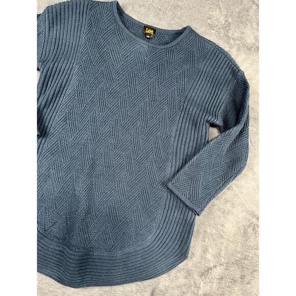 Women’s Lee Slate Blue Herringbone Knit Crewneck Sweater Small Excellent - Picture 6 of 9